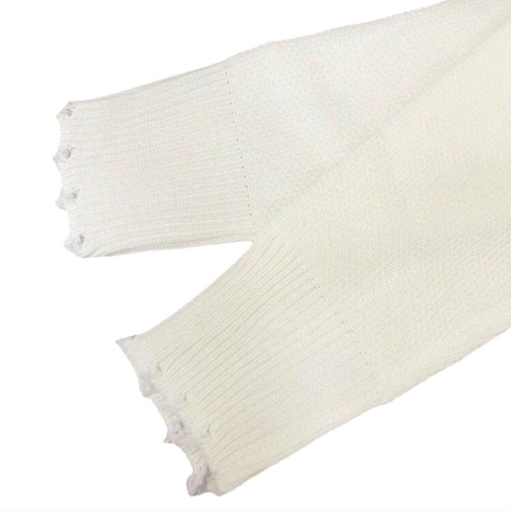 Solid Color Cardigan With Pearl Trimmed Distressed Hem, Long Sleeve Wool - Picture 4 of 5